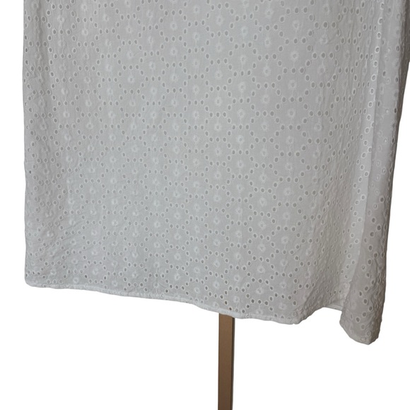 LOFT Women's White Eyelet Shift Dress 6 Flutter Cuff Knee Length Ruffle Sleeve - Picture 5 of 10